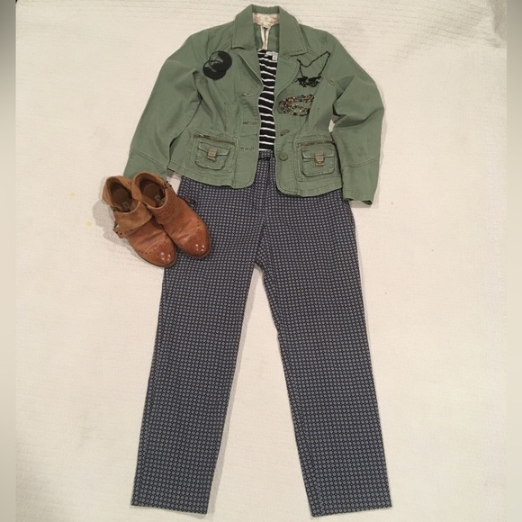 Ann Taylor Navy Pattern Trousers Stretch - Picture 5 of 16